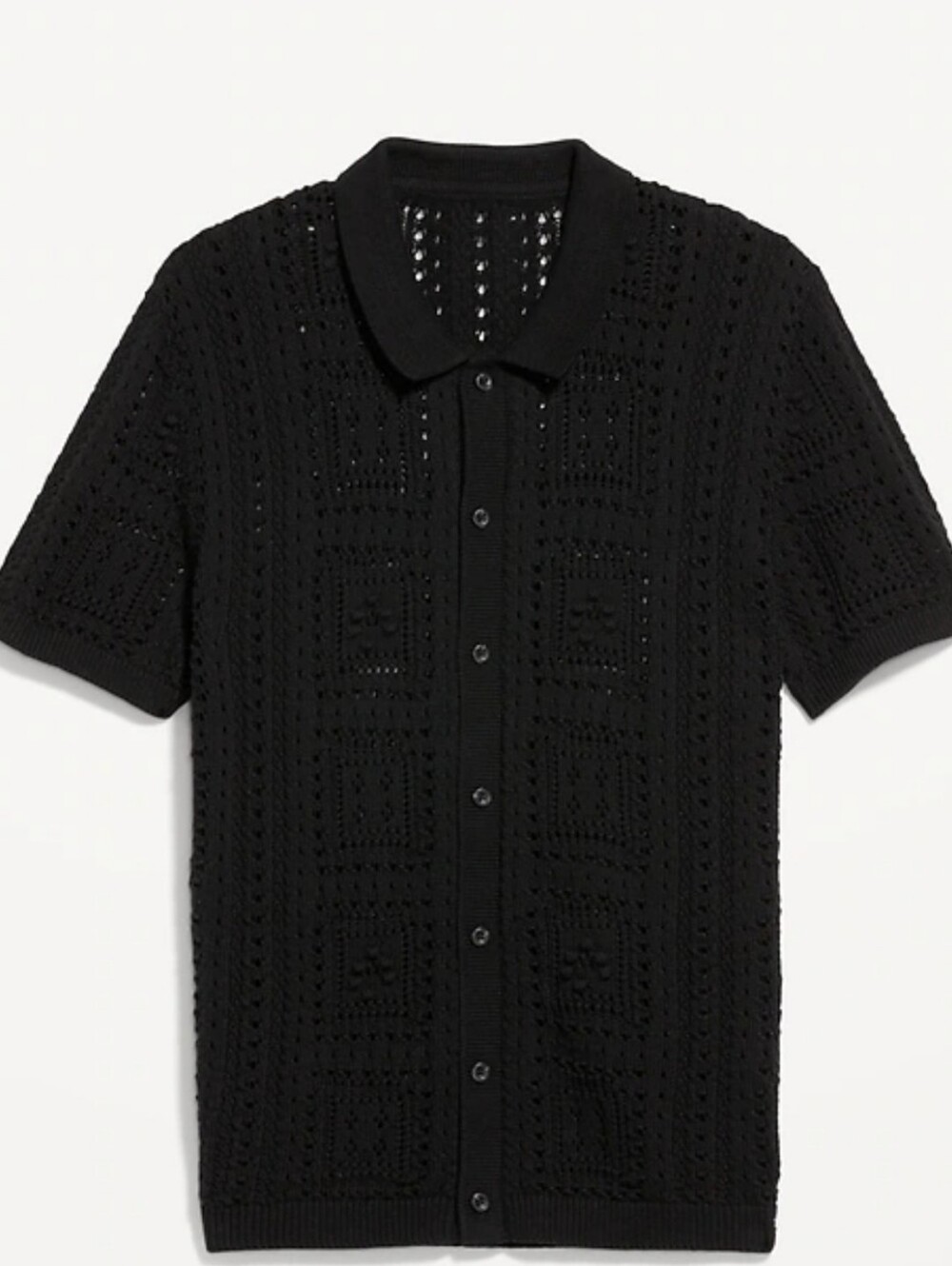 Old Navy Men's Black Sweater Knit Short-Sleeve Button-Up Shirt